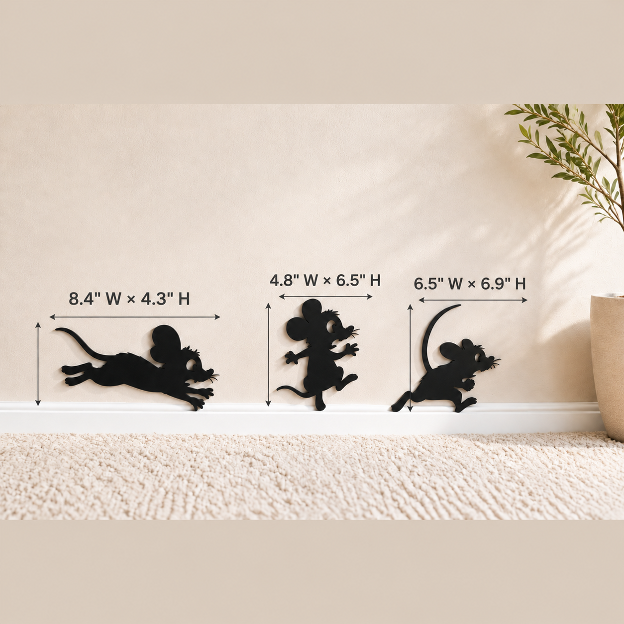 Playful Mouse Wall Decor Set of 3 Multiple Colors