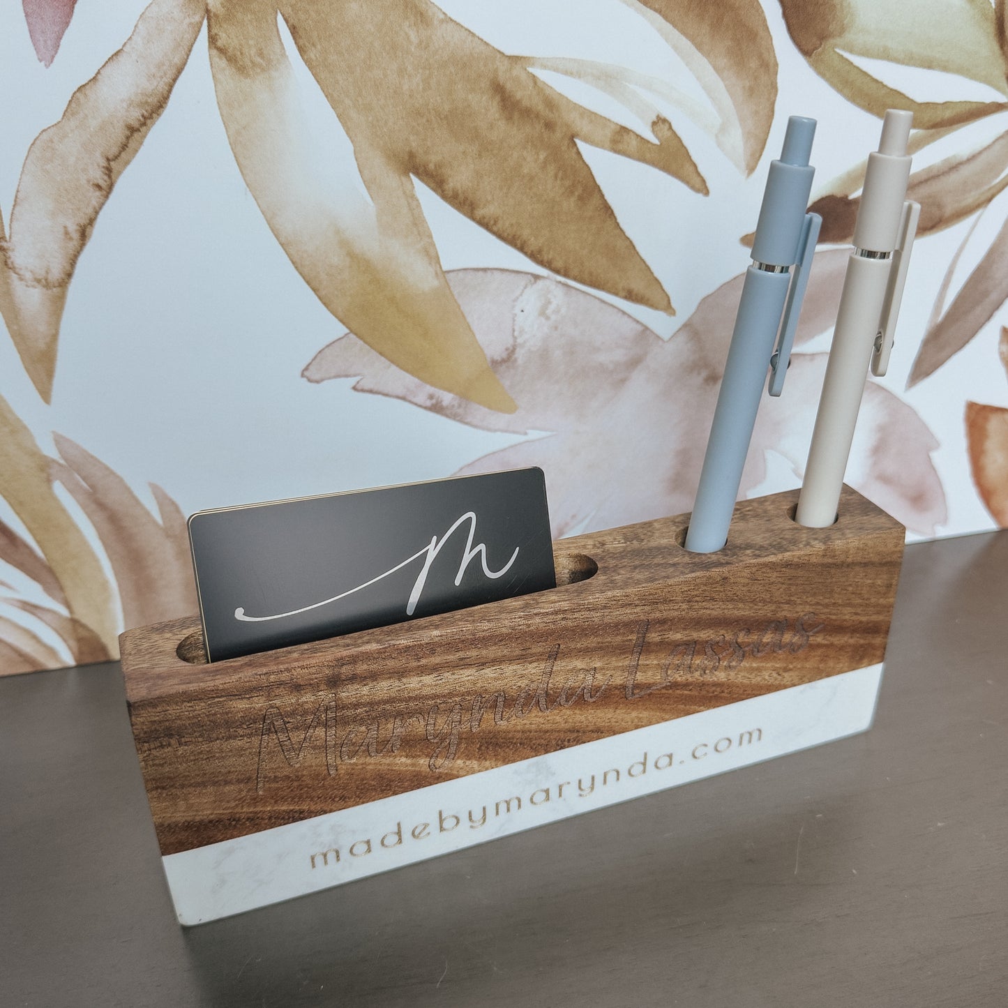 Personalized Marble Desk Name Plate with Card & Pen Holder