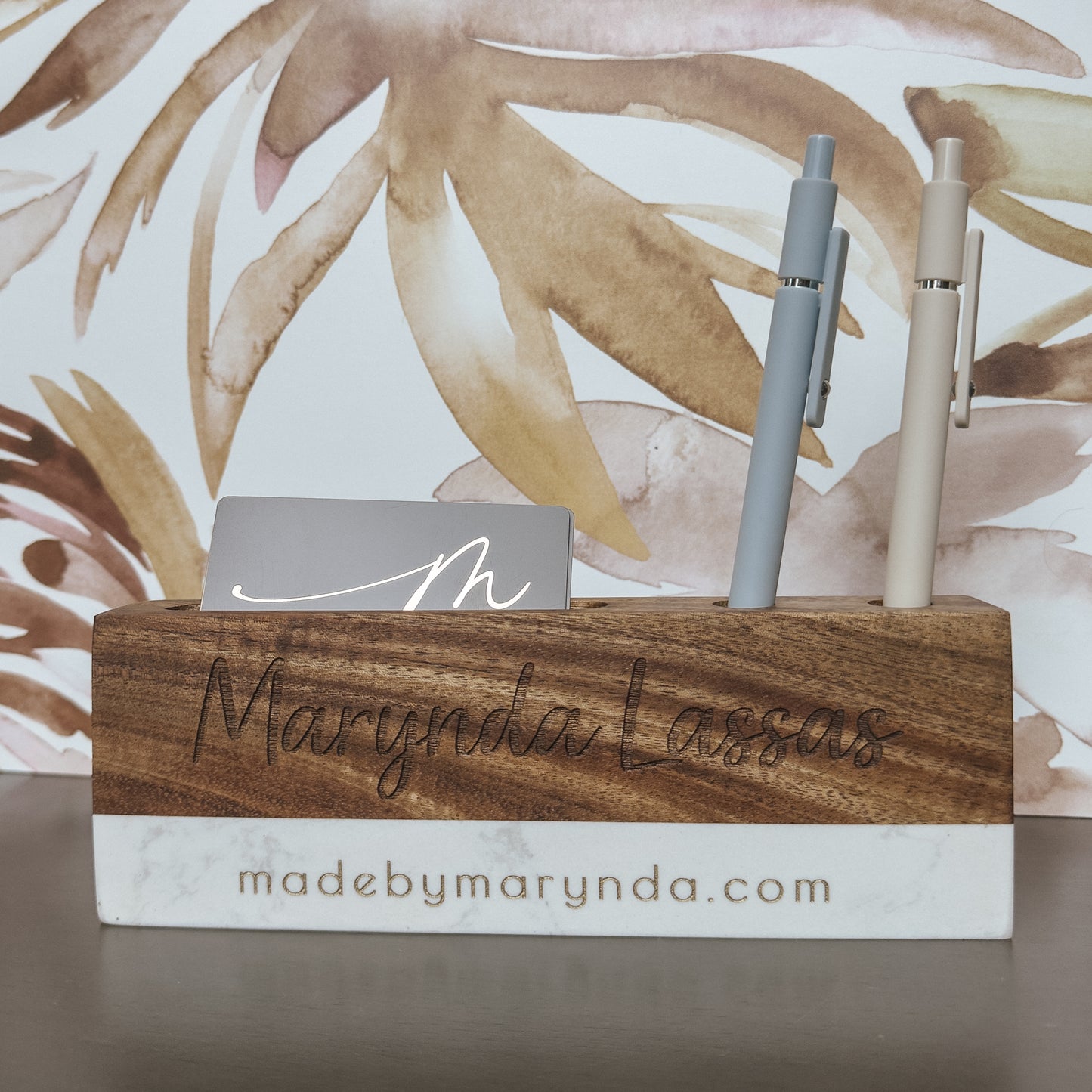 Personalized Marble Desk Name Plate with Card & Pen Holder