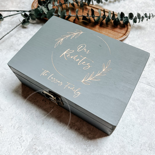 Personalized Wooden Remote Control Storage Box – “Our Remotes” Keepsake Organizer