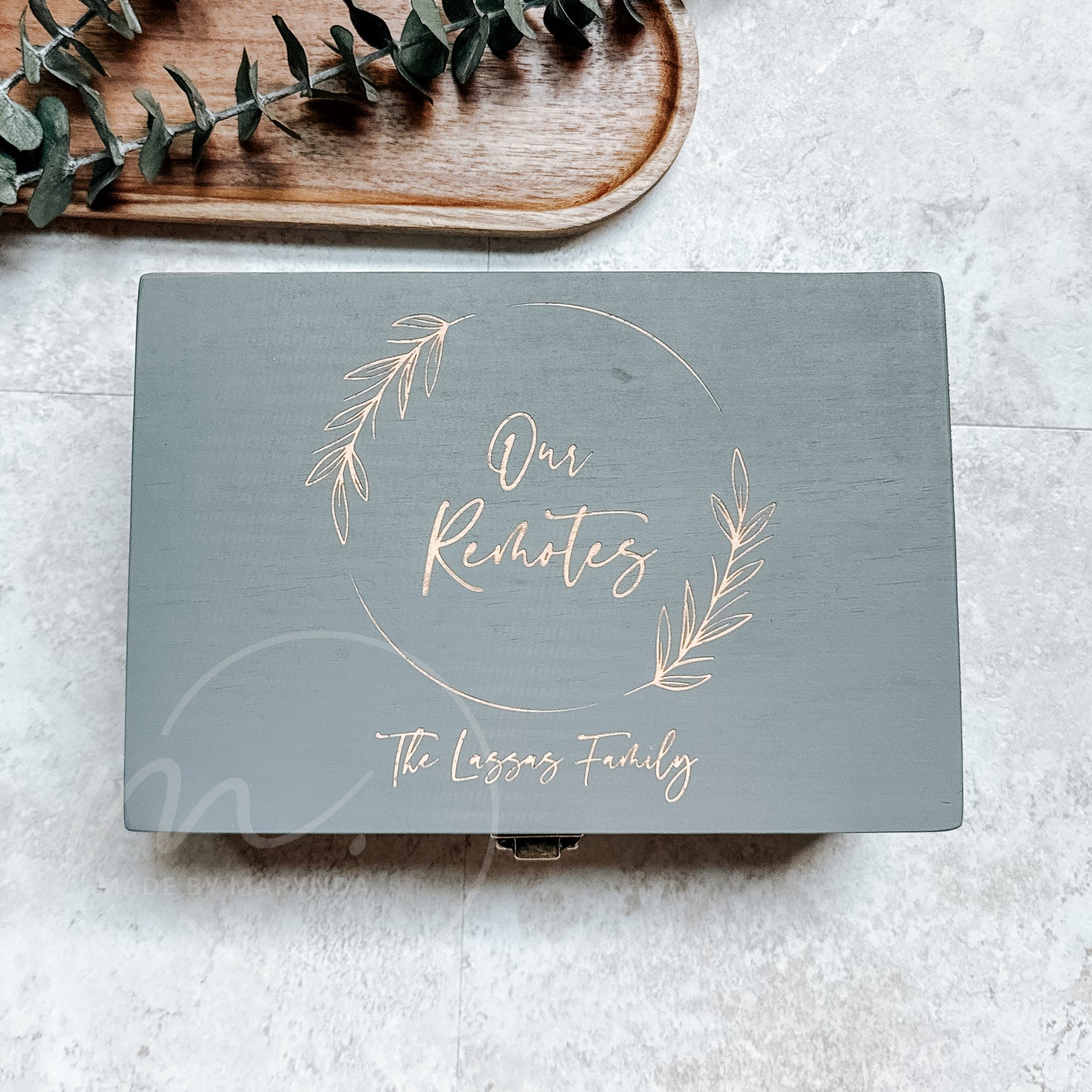 Personalized Wooden Remote Control Storage Box – “Our Remotes” Keepsake Organizer