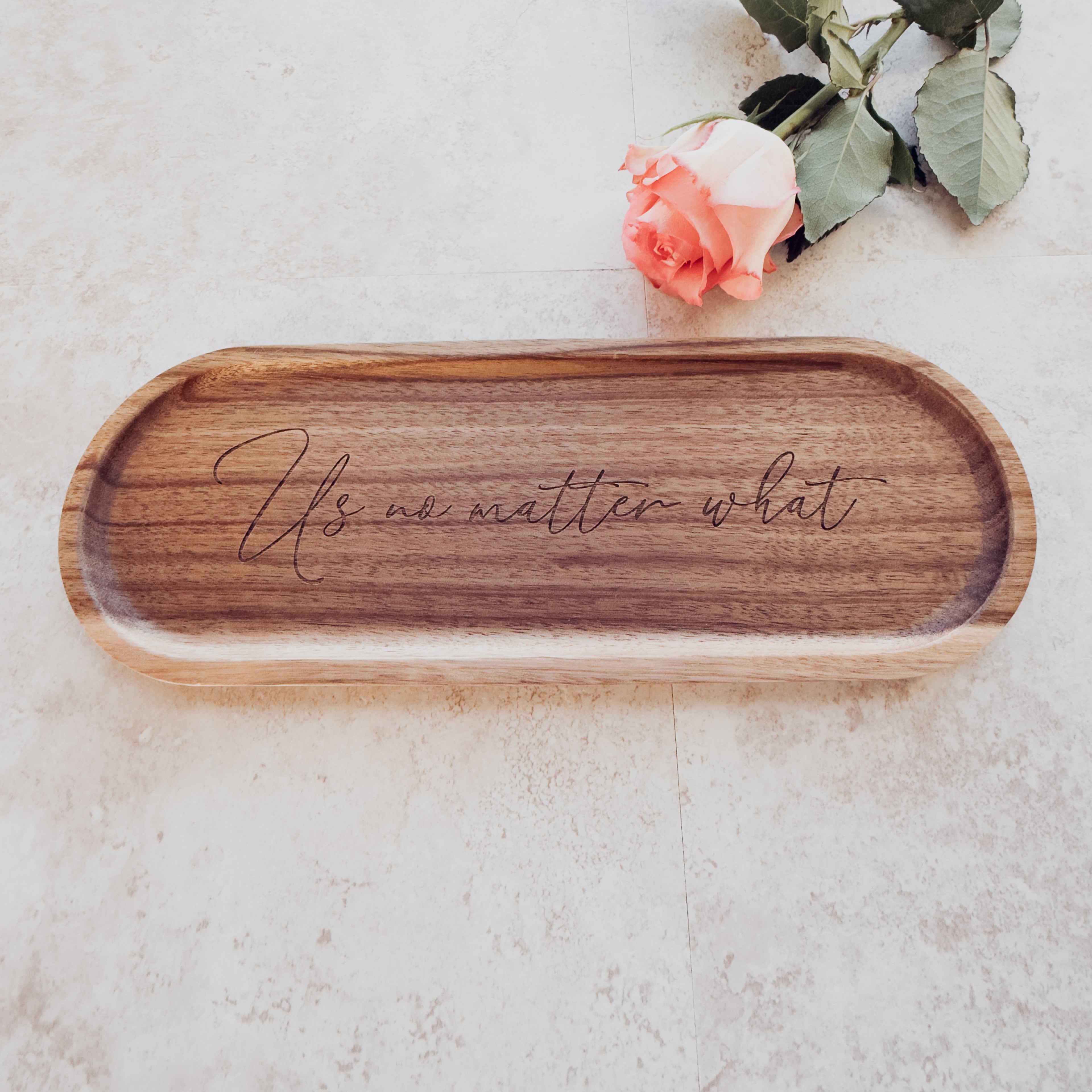 Us No Matter What Acacia Wood Oval Tray | Optional Personalization
