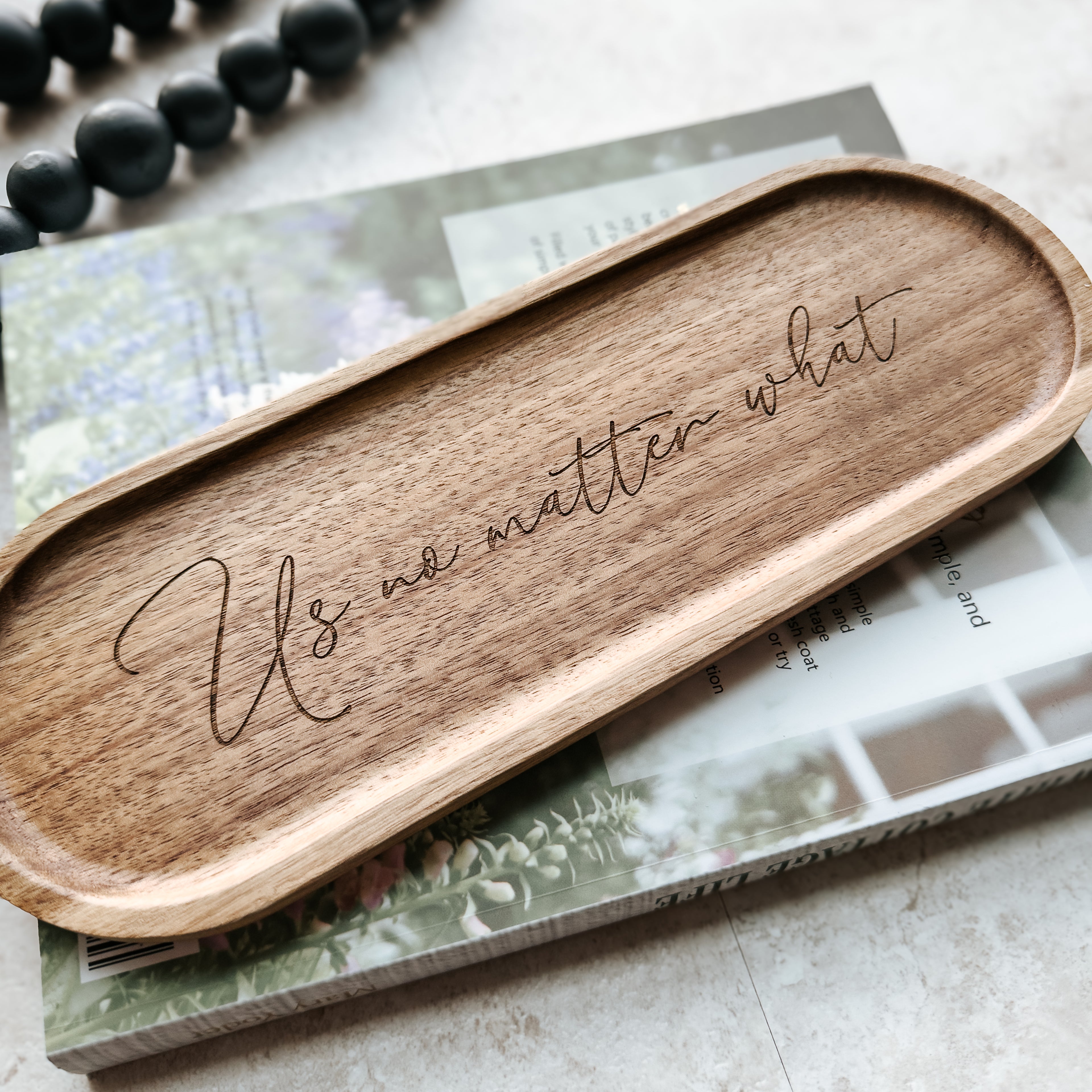 Us No Matter What Acacia Wood Oval Tray | Optional Personalization