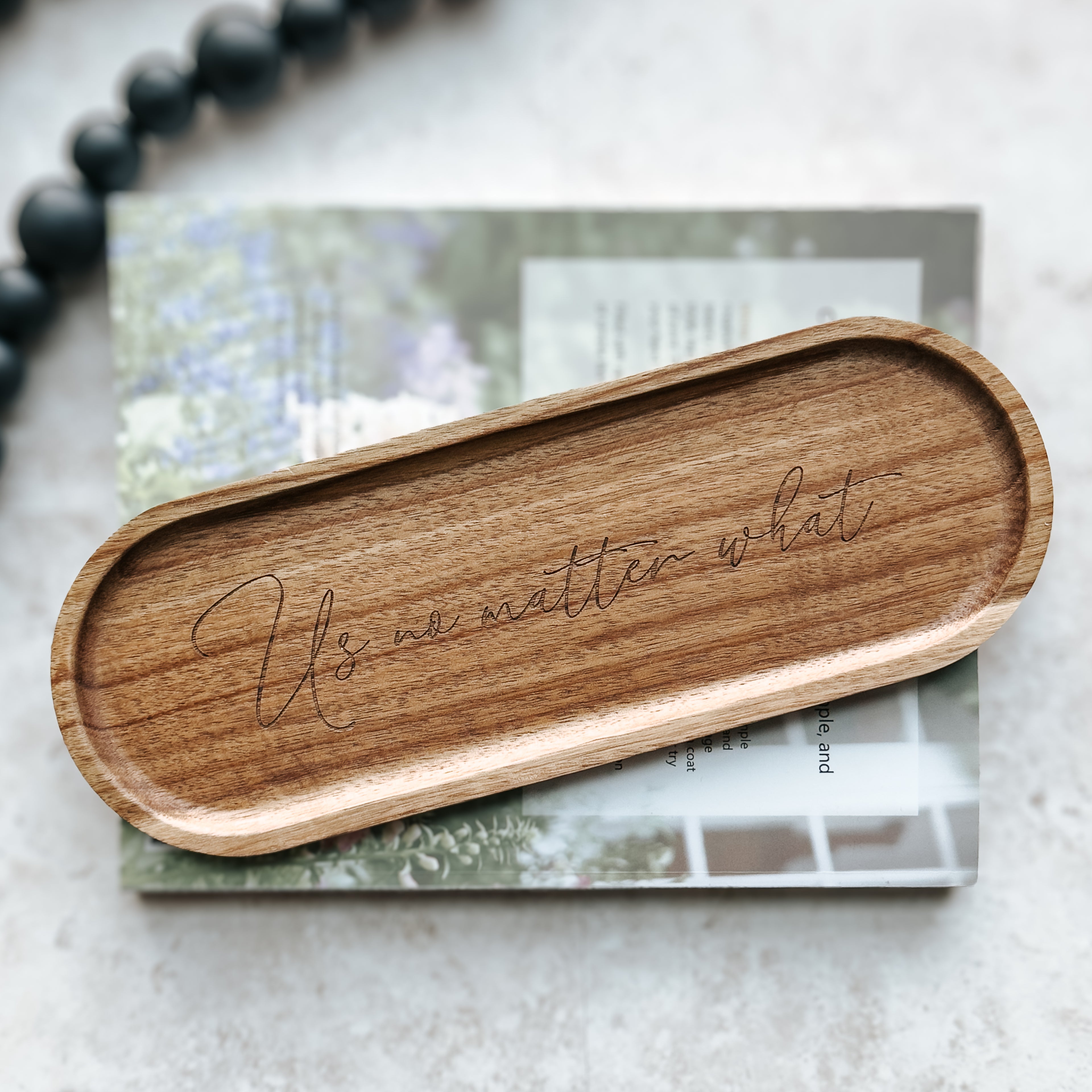 Us No Matter What Acacia Wood Oval Tray | Optional Personalization