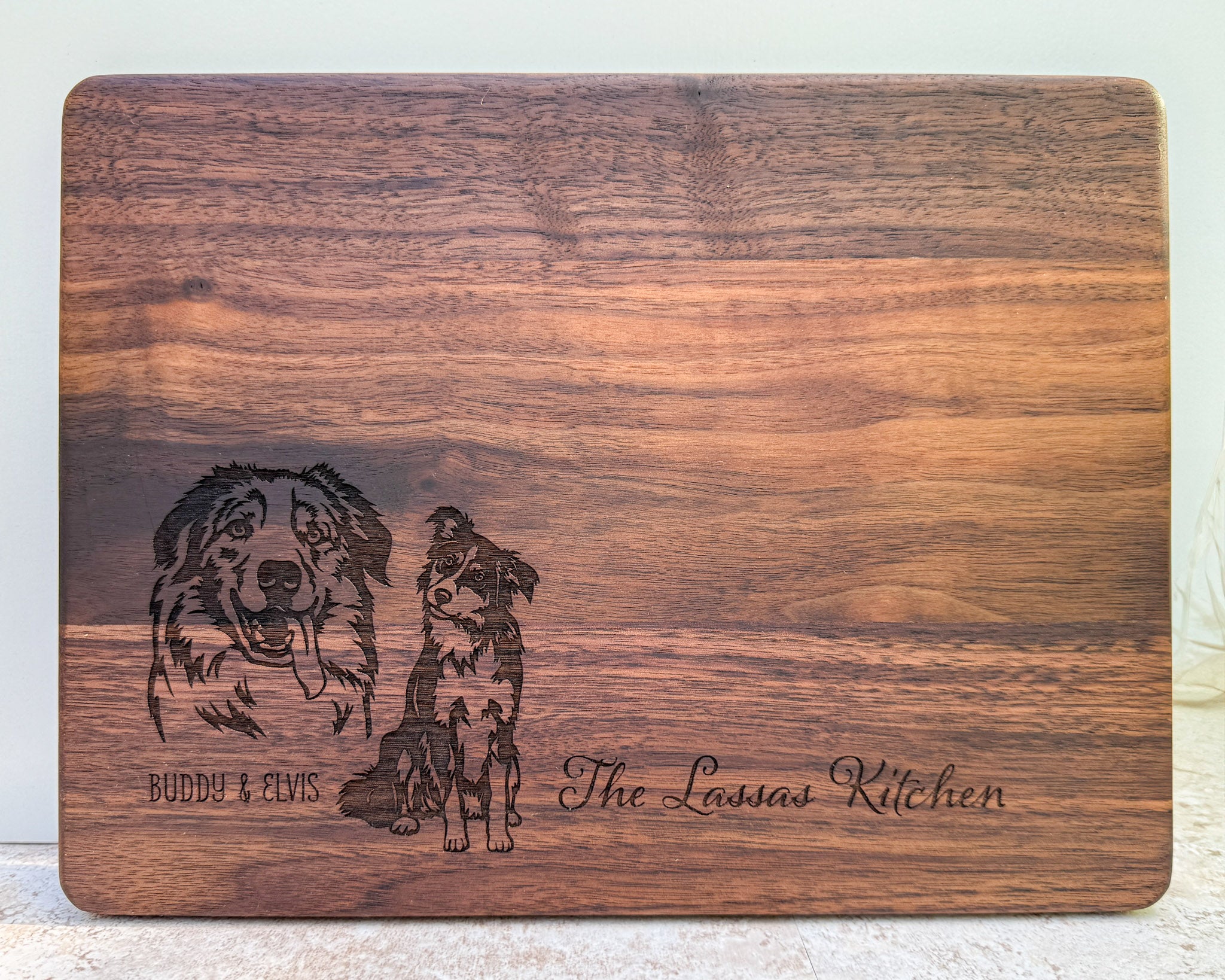 Personalized Dog Cutting Board with Custom Pet Portrait Engraving – Walnut Keepsake Gift