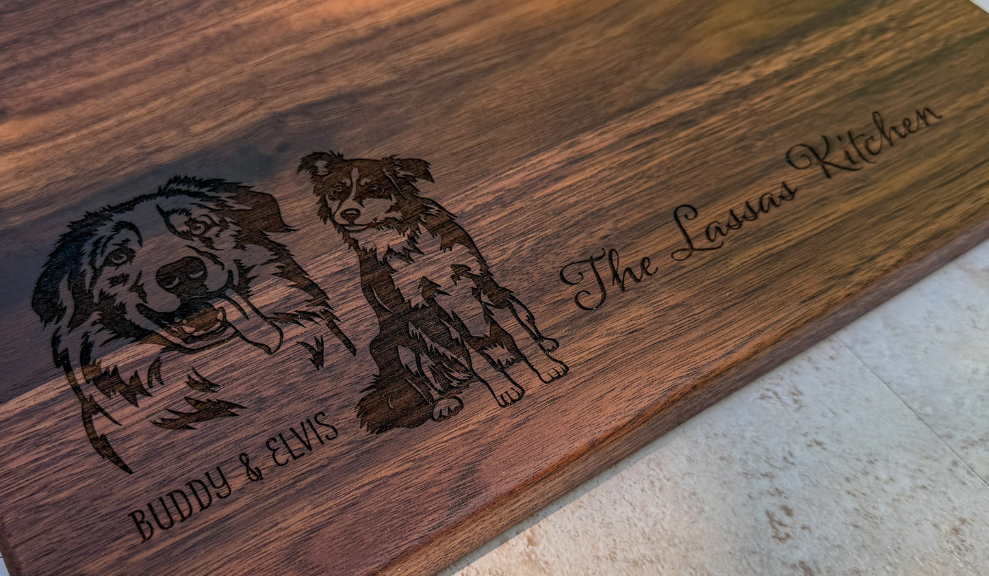 Personalized Dog Cutting Board with Custom Pet Portrait Engraving – Walnut Keepsake Gift