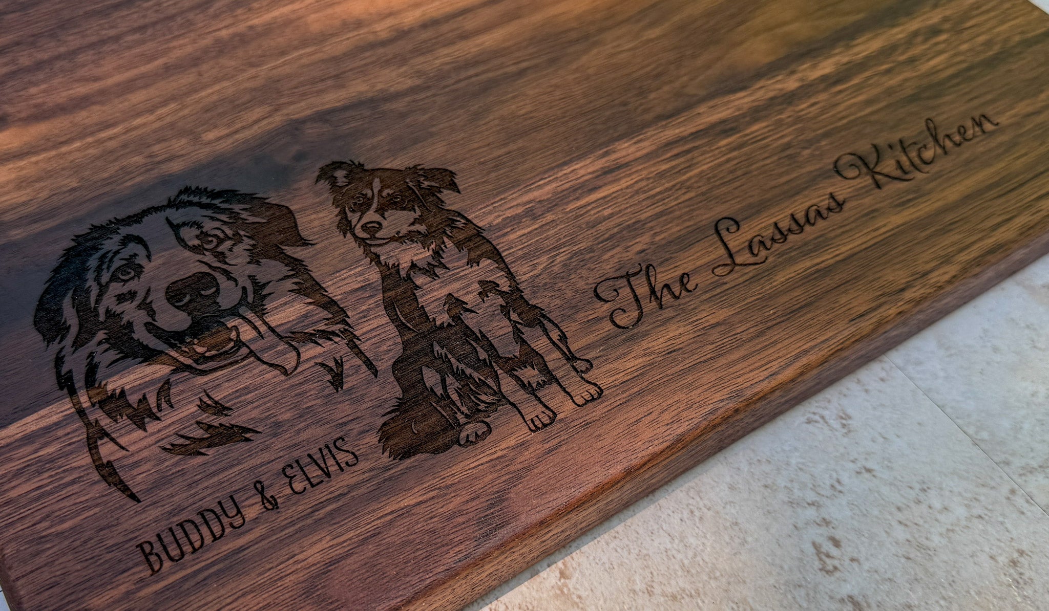 Personalized Dog Cutting Board with Custom Pet Portrait Engraving – Walnut Keepsake Gift