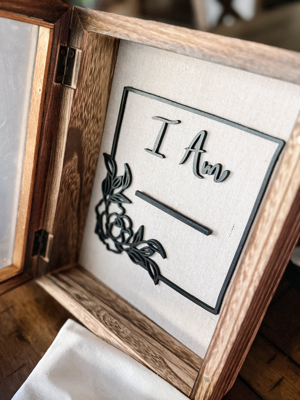 Rustic Affirmation Shadow Box with 10 Engraved Cards