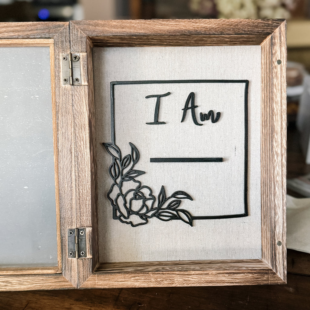 Rustic Affirmation Shadow Box with 10 Engraved Cards
