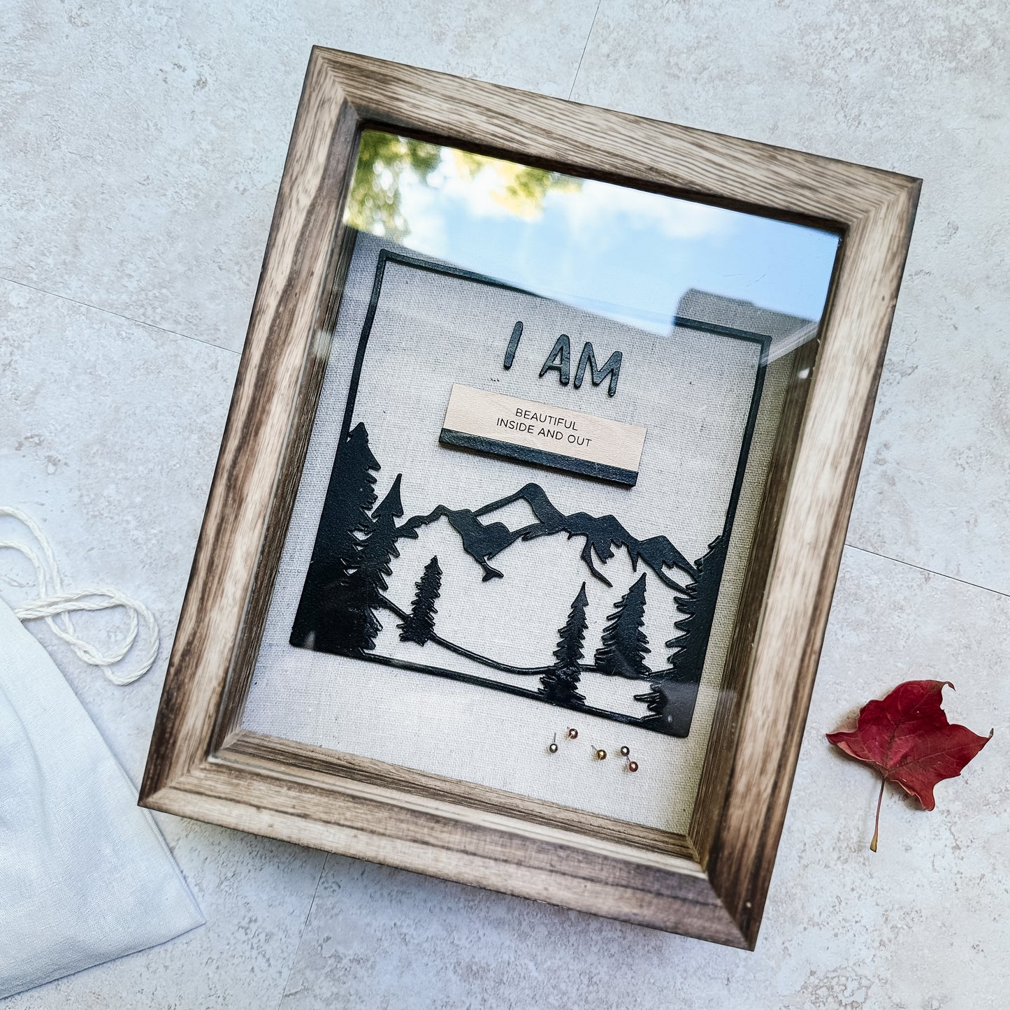 Rustic Affirmation Shadow Box with 10 Engraved Cards