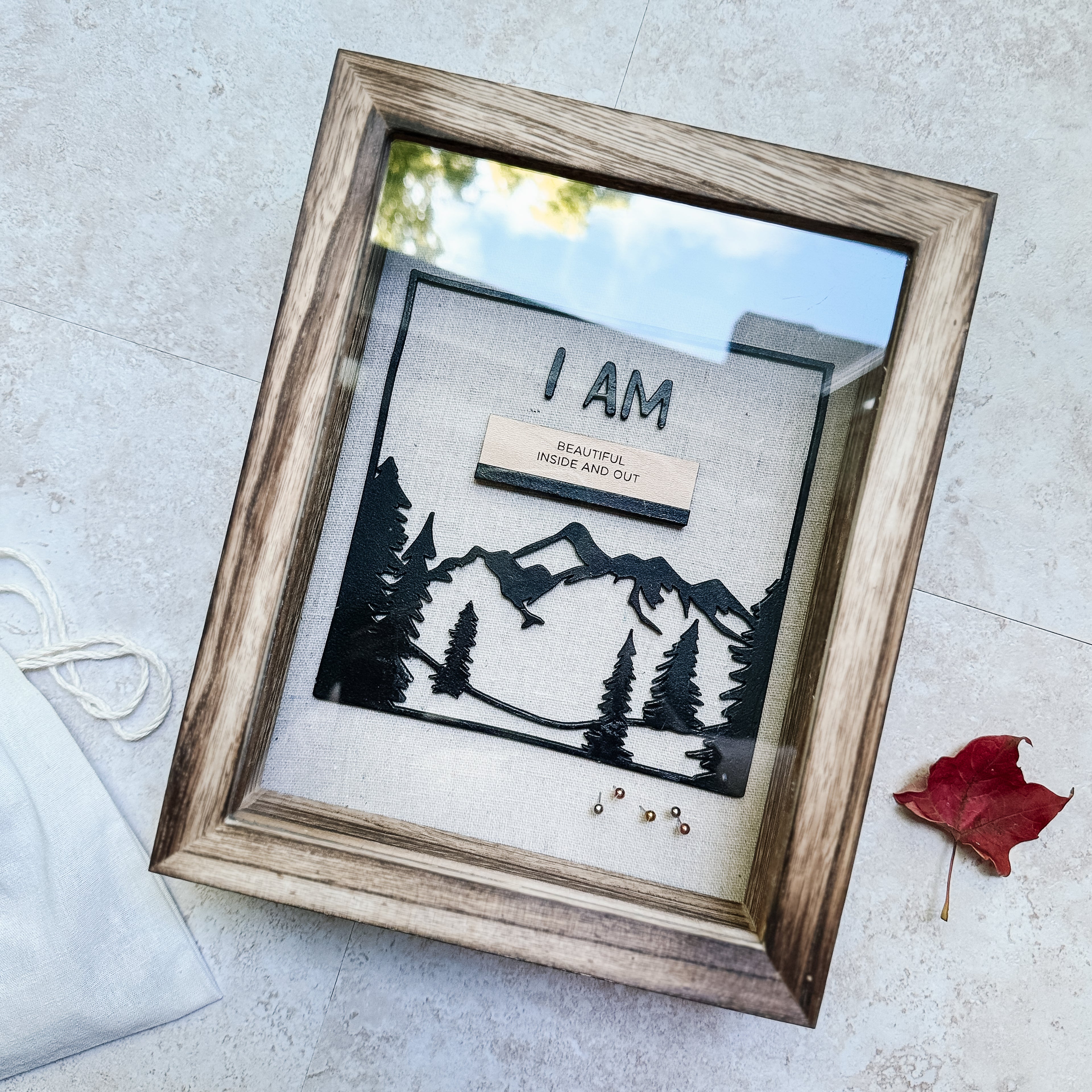 Rustic Affirmation Shadow Box with 10 Engraved Cards