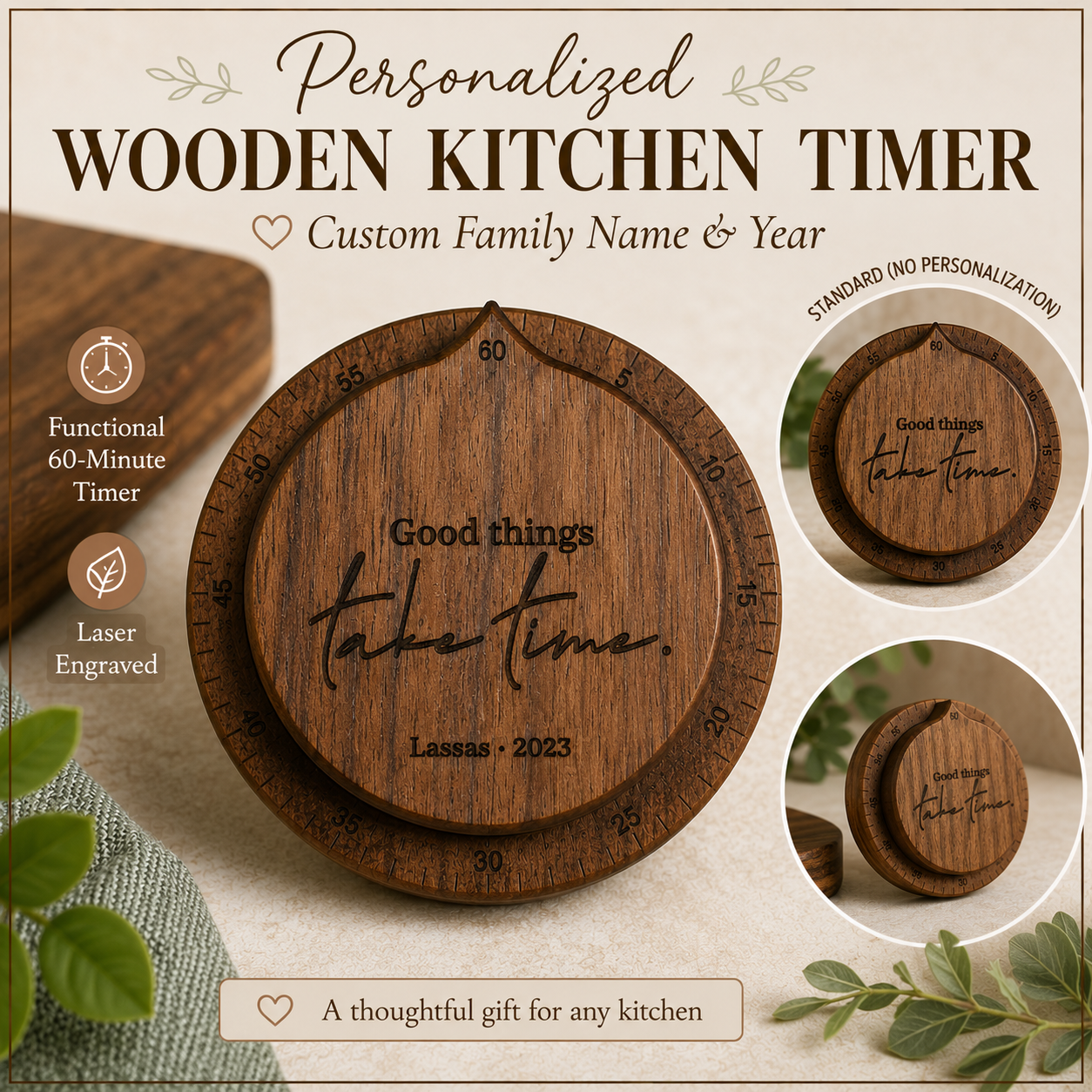 Personalized Family Name Wooden Kitchen Timer