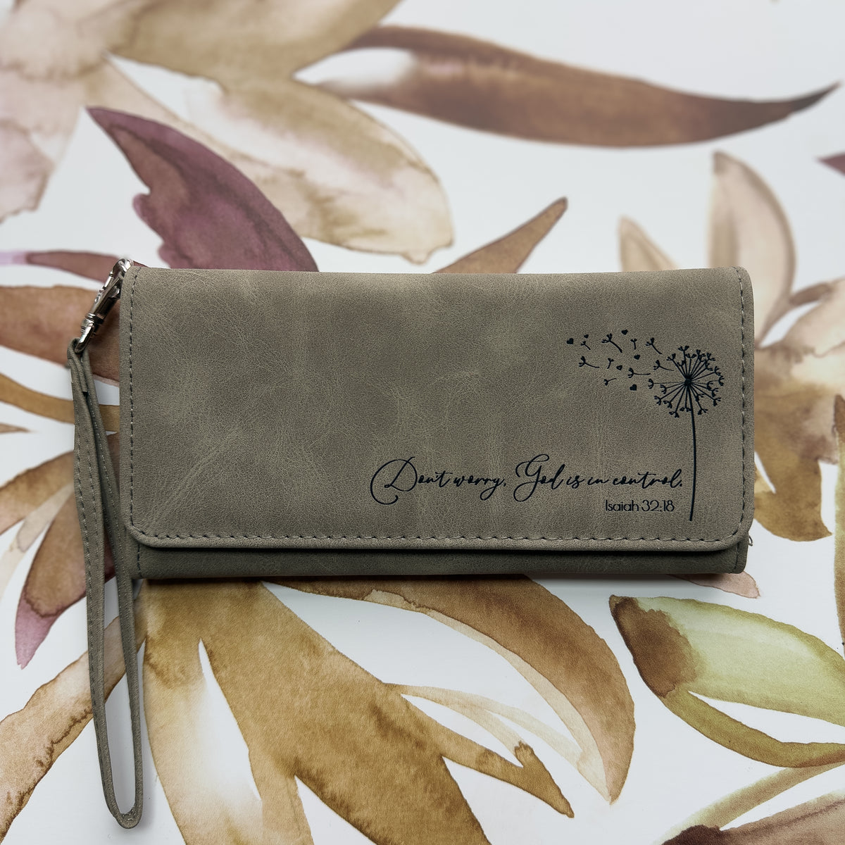 Leatherette Faith Wallet with Dandelion Design