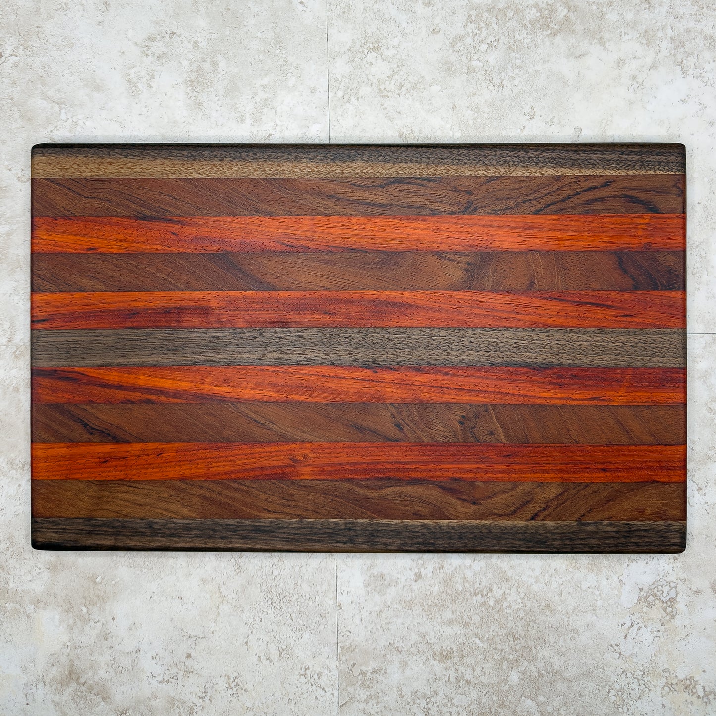 Handcrafted Walnut, Padauk & Rosewood Cutting Board | 16" x 10"