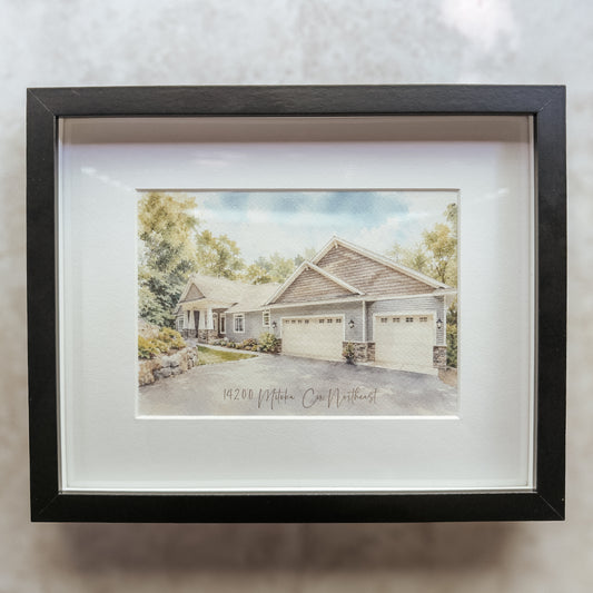 Personalized Watercolor Home Portrait | Framed House Illustration Gift