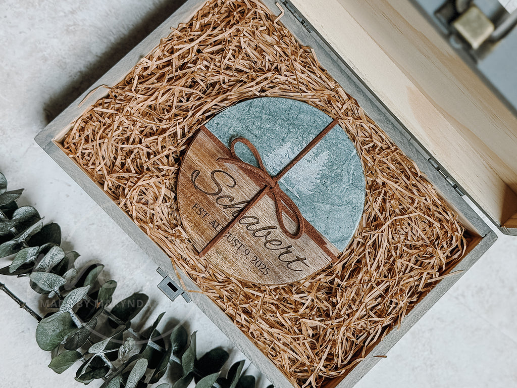 Wedding Keepsake Box & Coaster Gift Set – Personalized Rustic Bundle