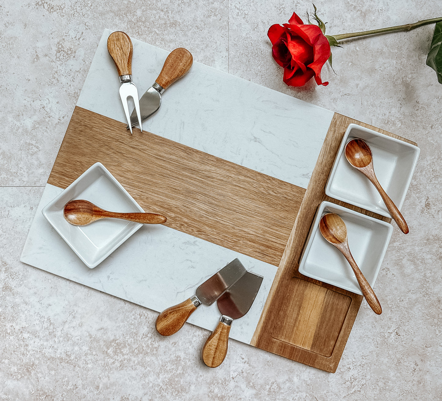 Personalized Marble & Acacia Charcuterie Board Set