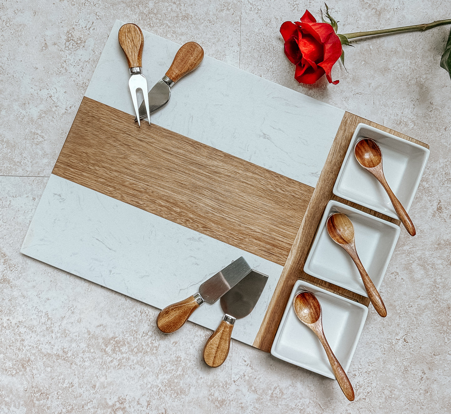 Personalized Marble & Acacia Charcuterie Board Set