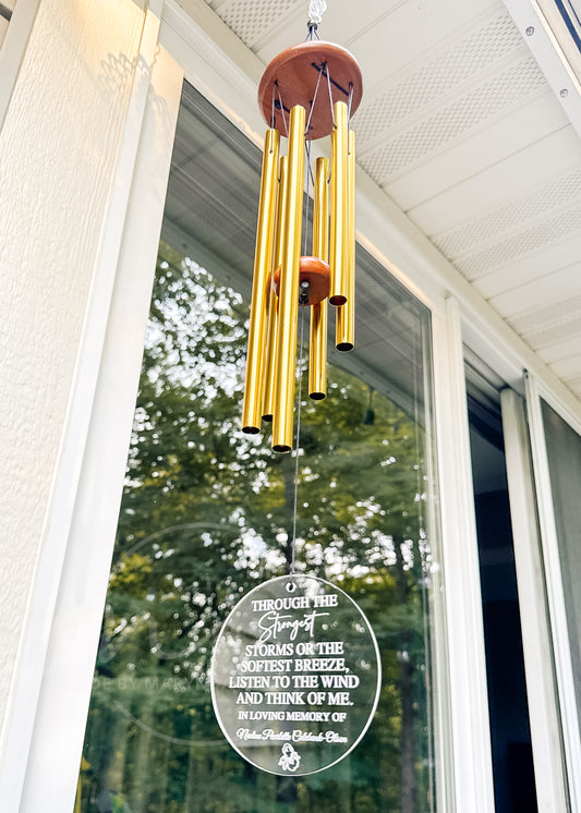 Personalized Memorial Wind Chime – 26" Gold Chime with Custom Acrylic Pendant | Sympathy Gift, Funeral Keepsake