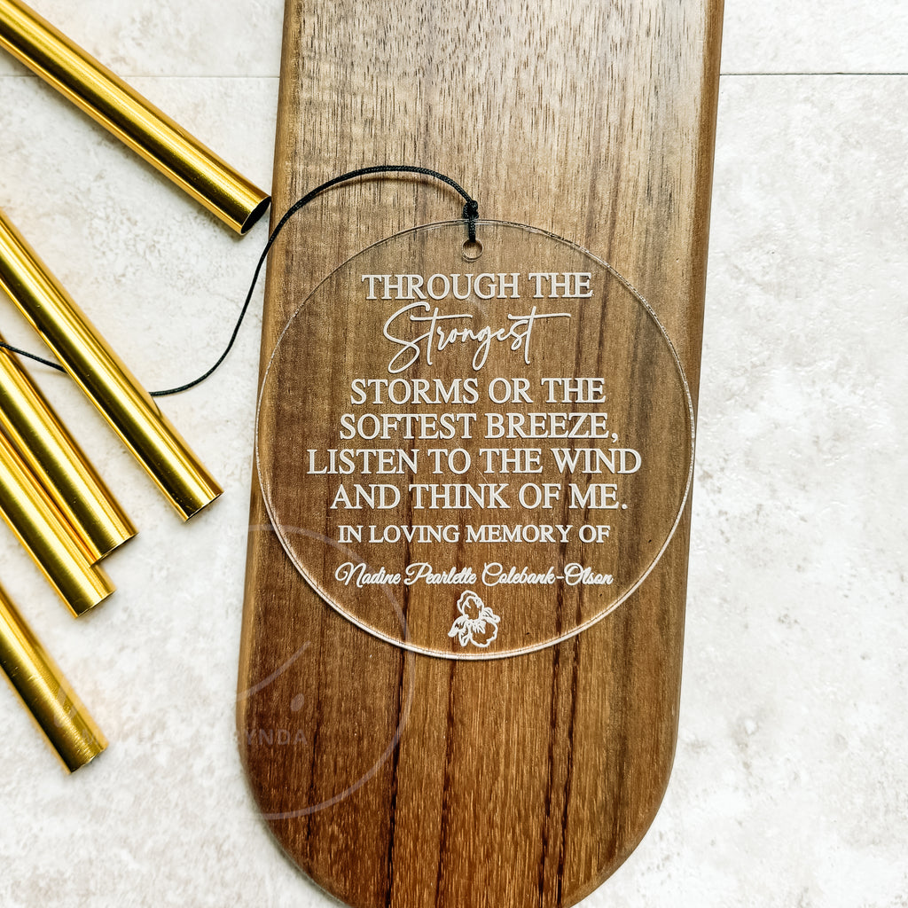 Personalized Memorial Wind Chime – 26" Gold Chime with Custom Acrylic Pendant | Sympathy Gift, Funeral Keepsake