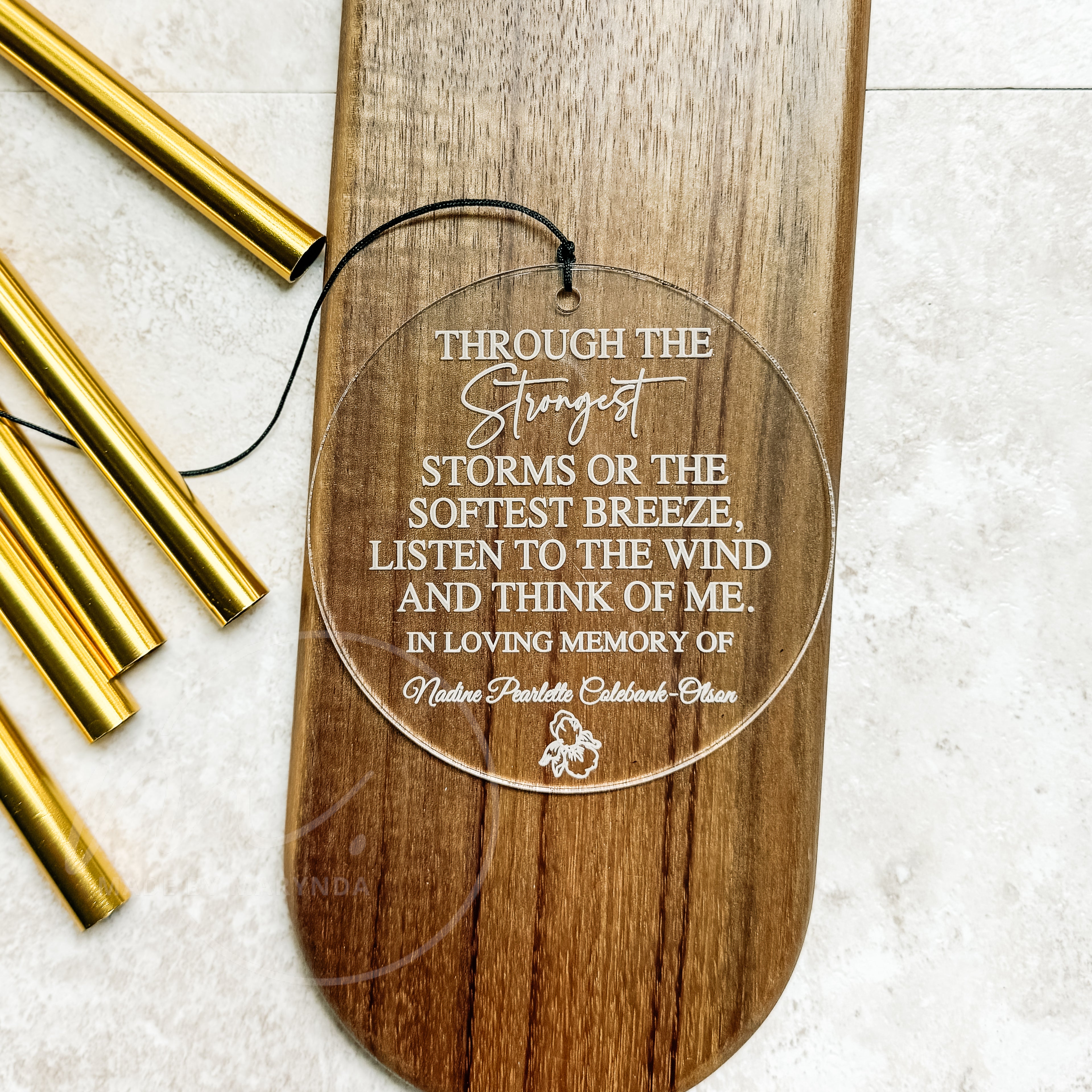Personalized Memorial Wind Chime – 26" Gold Chime with Custom Acrylic Pendant | Sympathy Gift, Funeral Keepsake