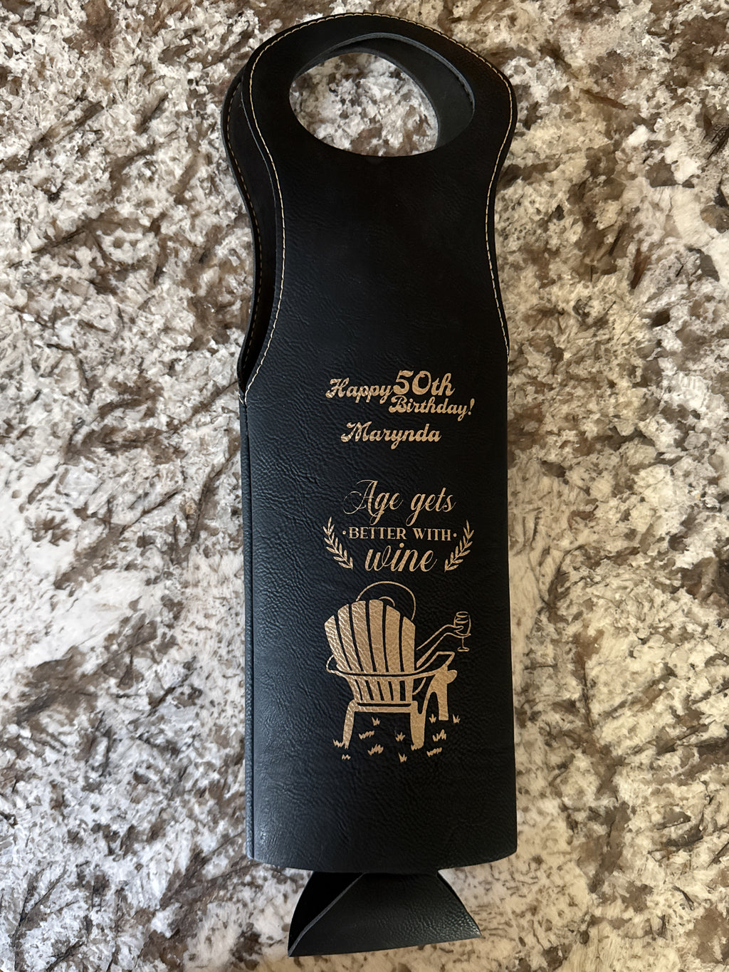 Custom Engraved Leatherette Wine Bag – "Age Gets Better with Wine" | Personalized 50th Birthday Gift
