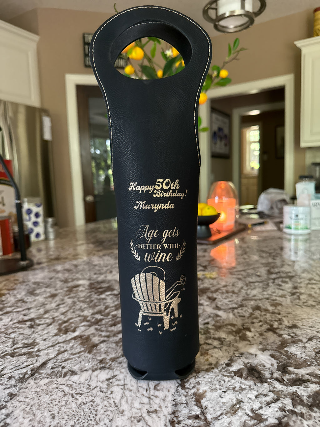 Custom Engraved Leatherette Wine Bag – "Age Gets Better with Wine" | Personalized 50th Birthday Gift
