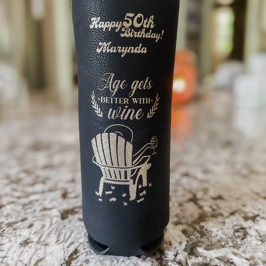 Custom Engraved Leatherette Wine Bag – "Age Gets Better with Wine" | Personalized 50th Birthday Gift