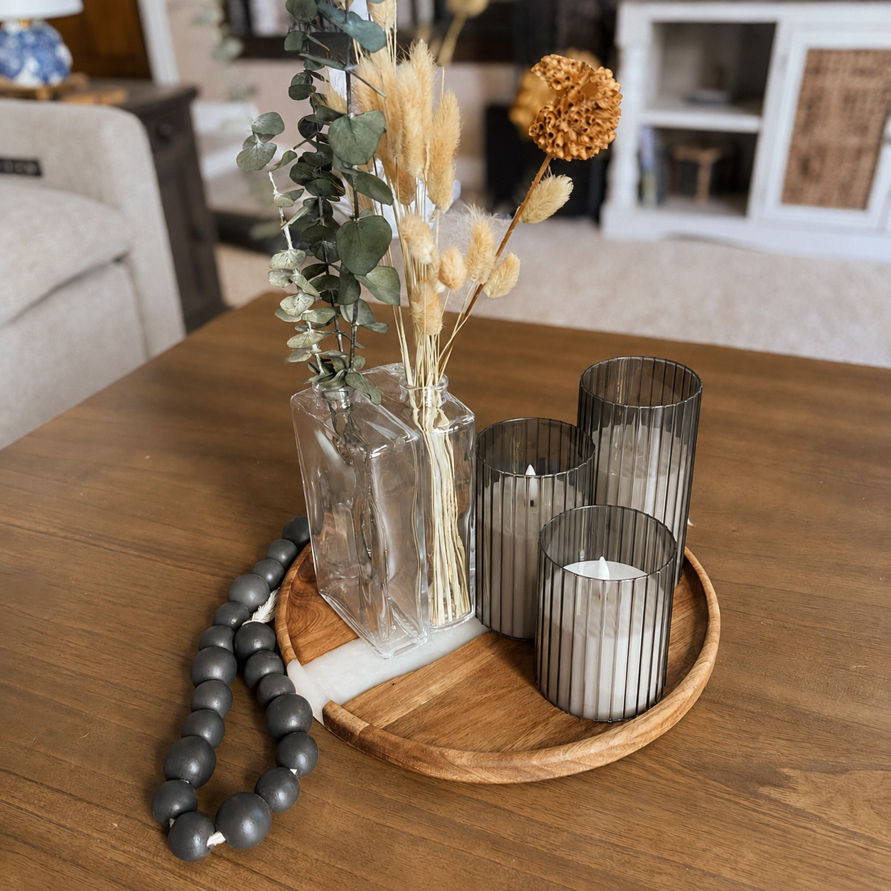 Personalized Acacia Wood & White Pearl Resin Serving Tray