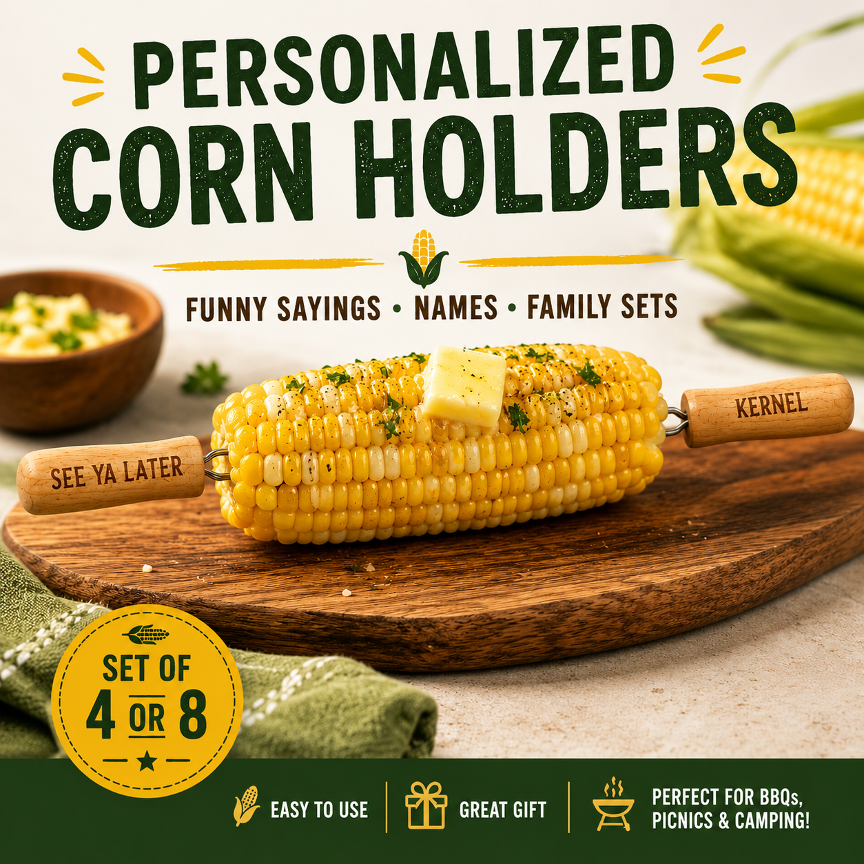 Personalized Wooden Corn Holders