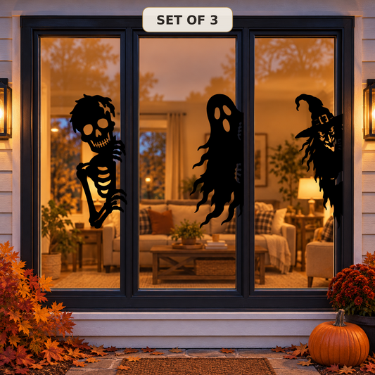 Halloween Acrylic Window Silhouettes – Witch, Ghost & Skeleton Set