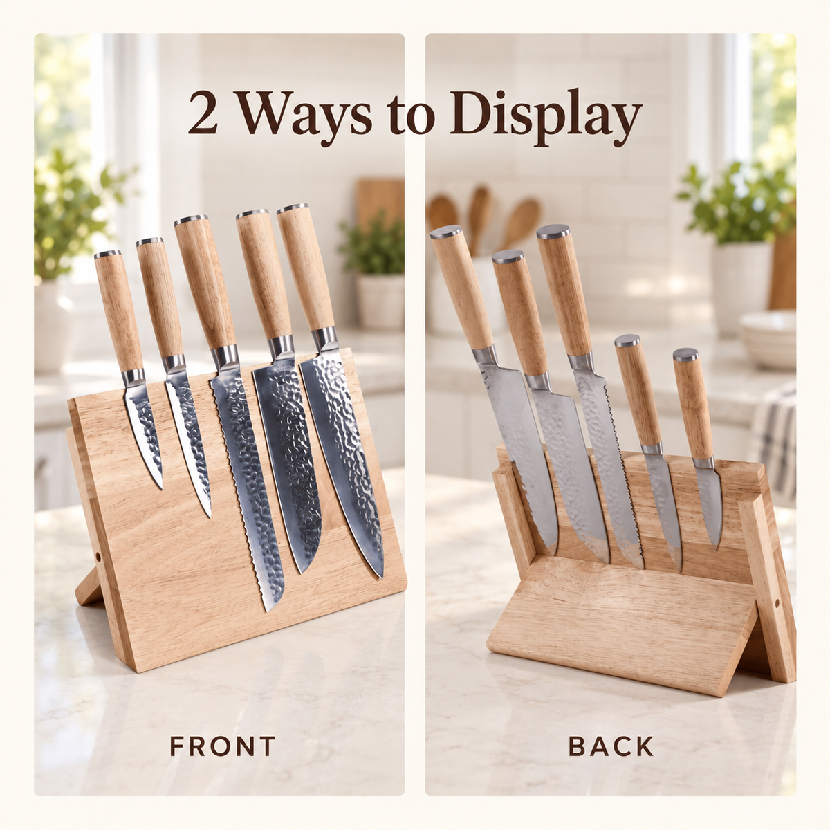 Personalized Kitchen Knife Set with Magnetic Wood Stand | 5 Engraved Knives | Wedding or Housewarming Gift