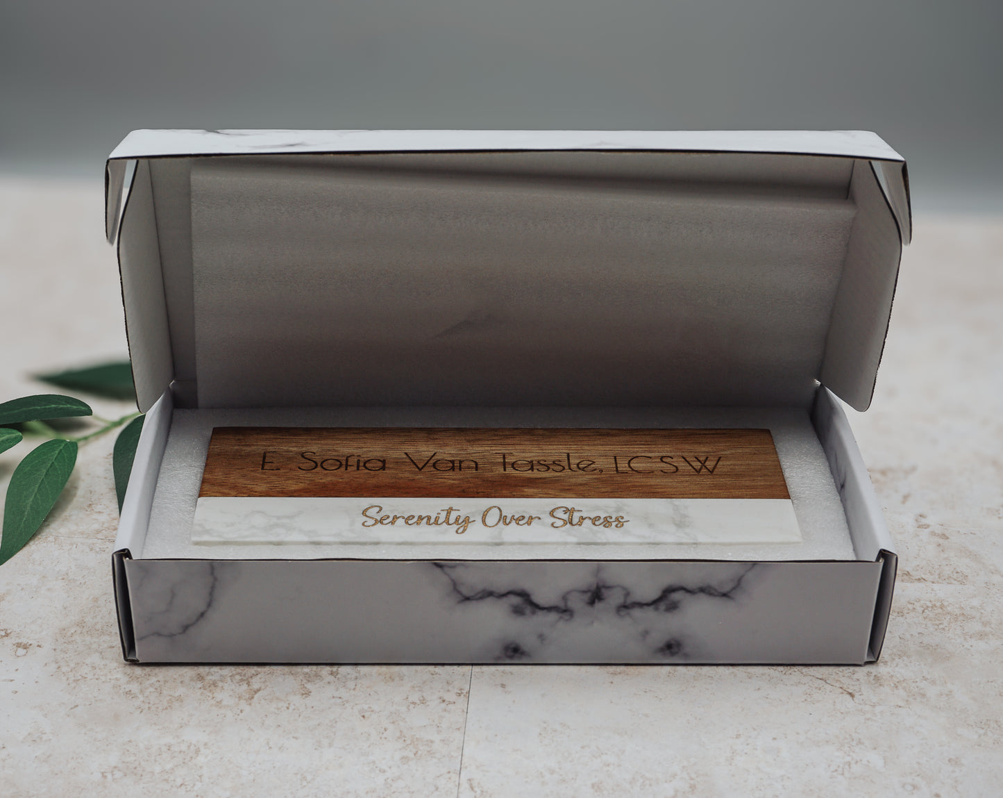 Personalized Marble Desk Name Plate with Card & Pen Holder