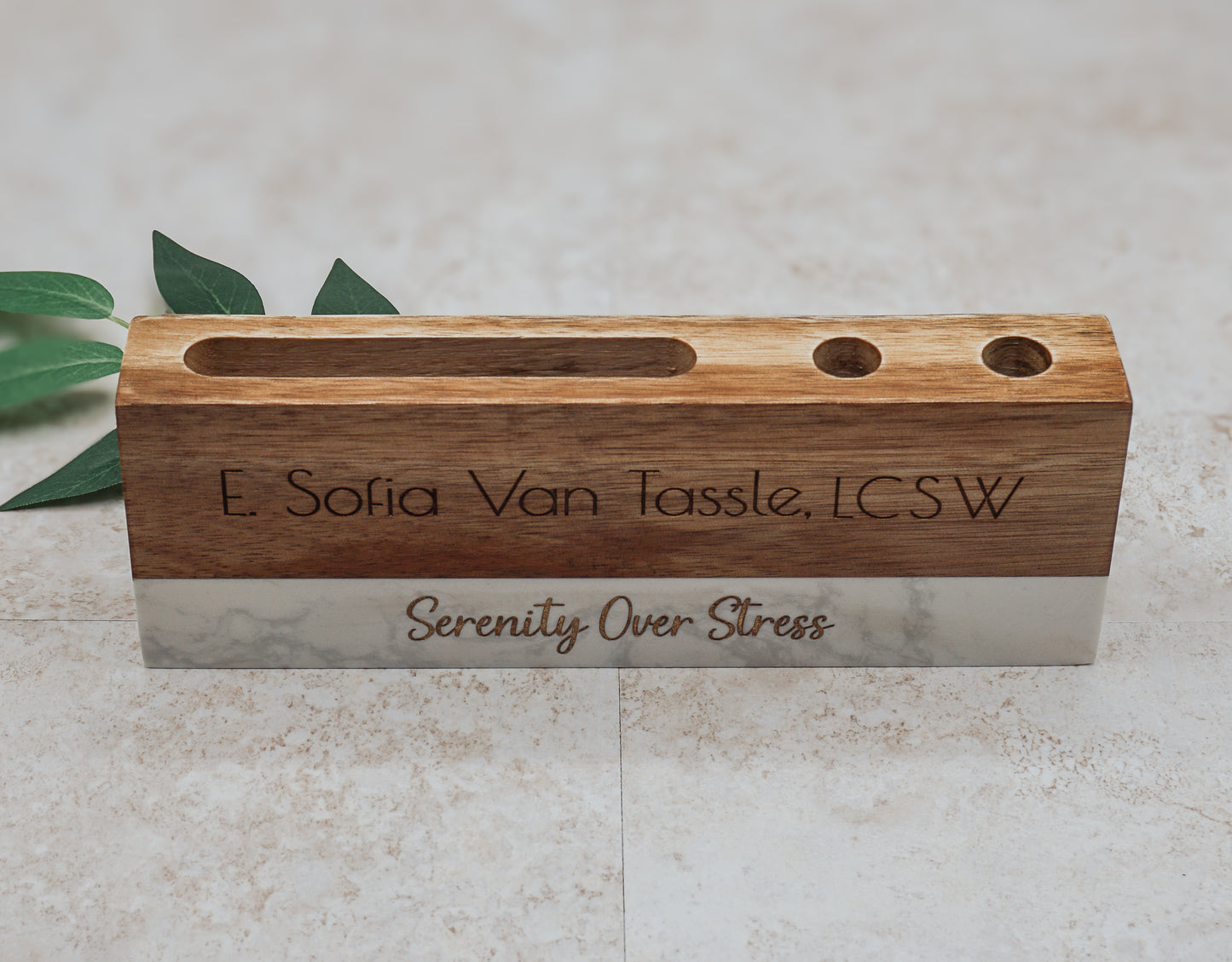 Personalized Marble Desk Name Plate with Card & Pen Holder