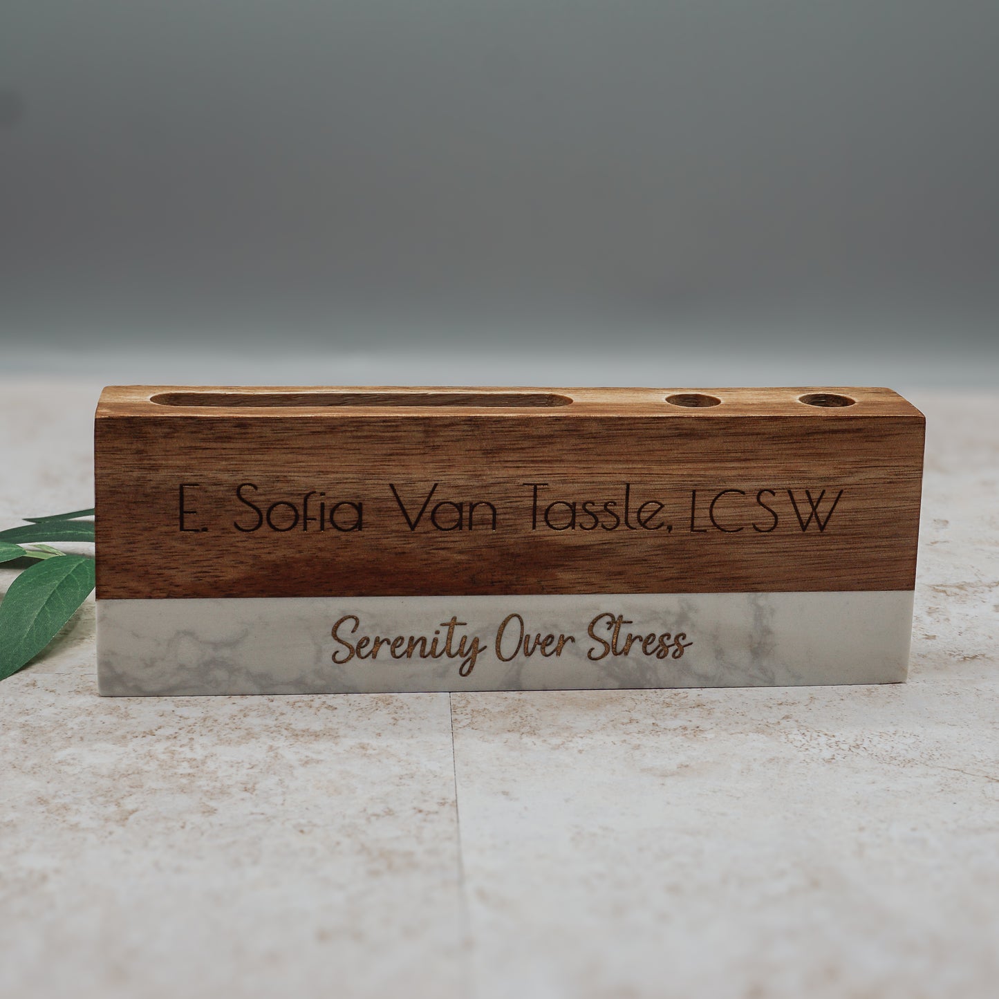Personalized Marble Desk Name Plate with Card & Pen Holder