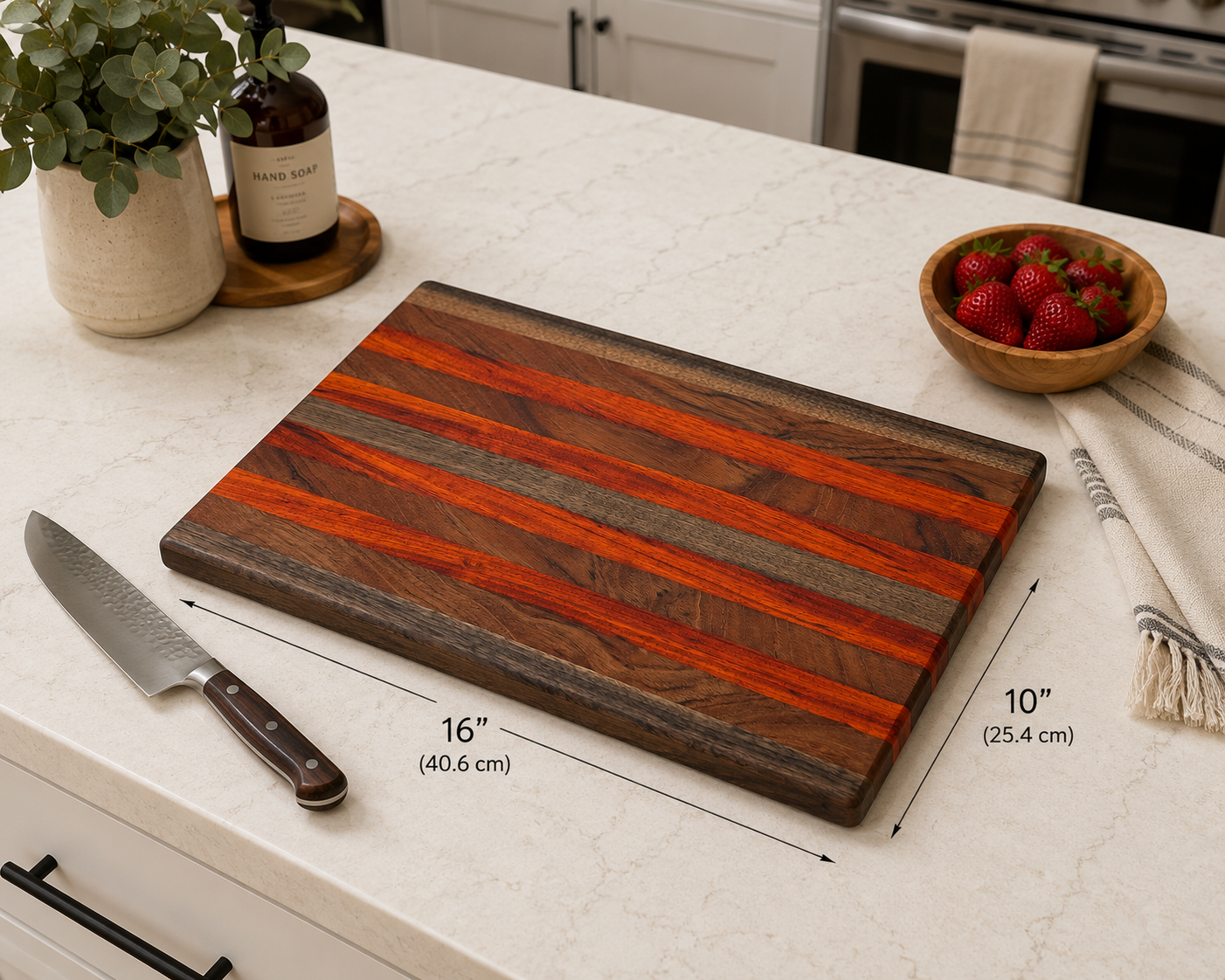 Handcrafted Walnut, Padauk & Rosewood Cutting Board | 16" x 10"