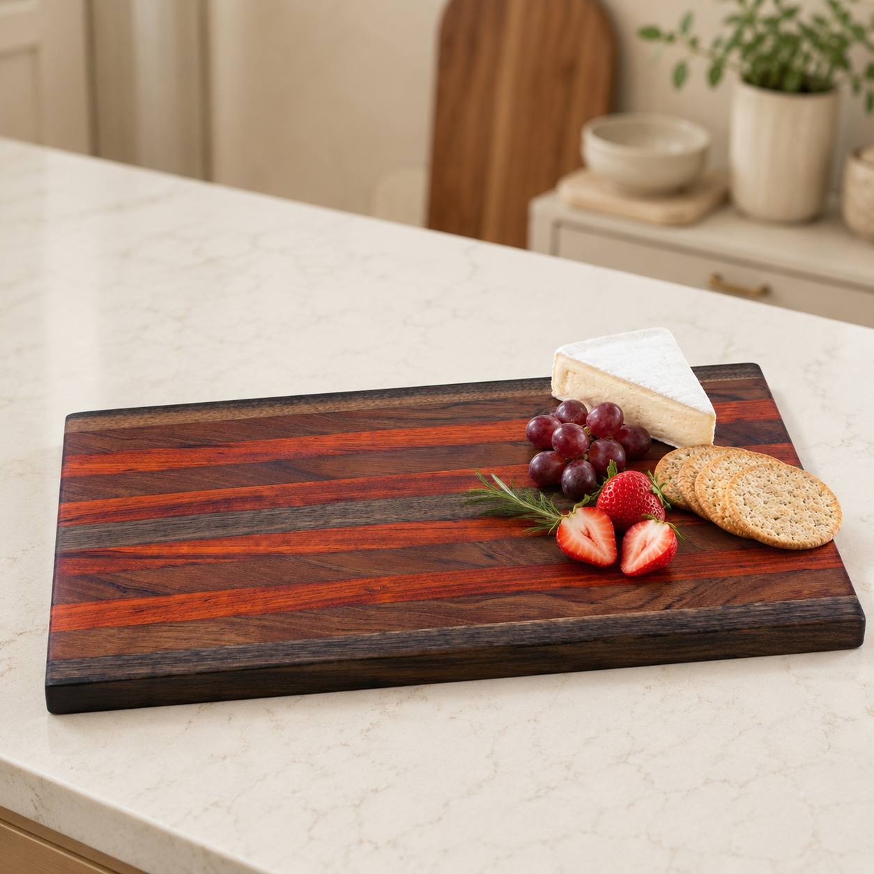 Handcrafted Walnut, Padauk & Rosewood Cutting Board | 16" x 10"